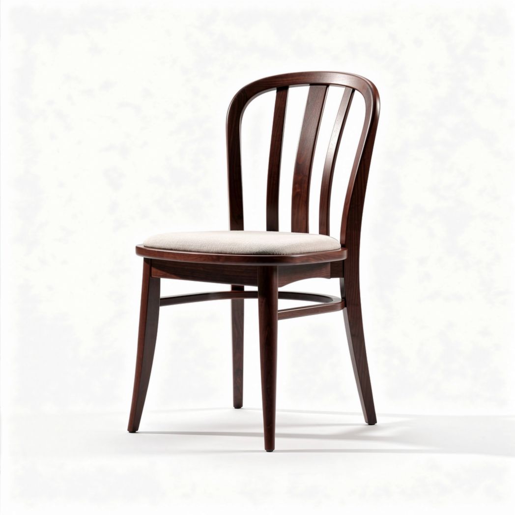 Chaise en bois foncé avec assise en tissu beige dimensions 45 x 45 x 85cm