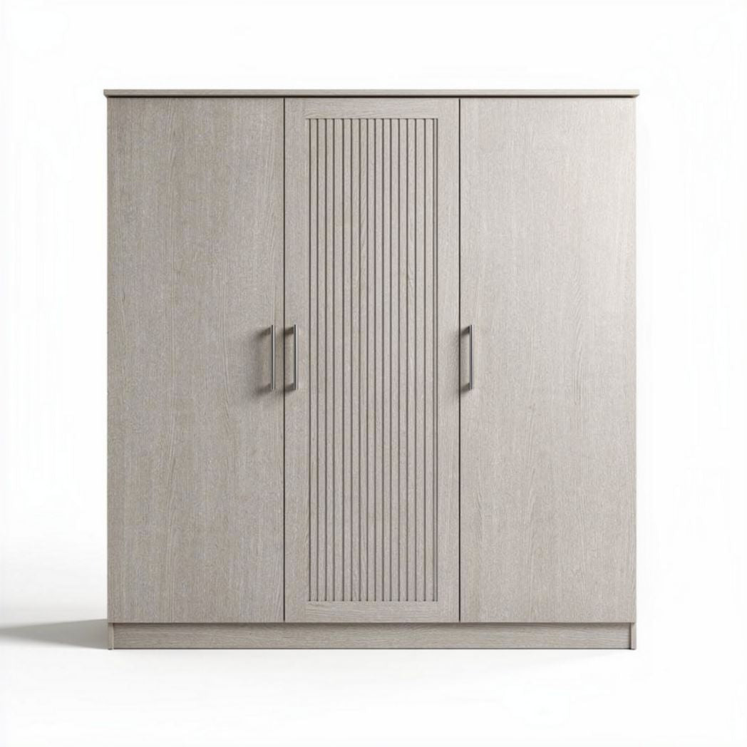 Armoire en bois gris clair 100 x 50 x 120cm avec motifs striés