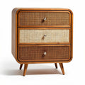 Commode en bois avec trois tiroirs en rotin de dimensions 60 x 40 x 70cm