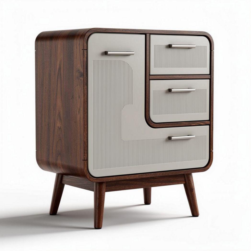 Buffet en bois avec trois tiroirs et portes gris clair 60 x 40 x 70cm