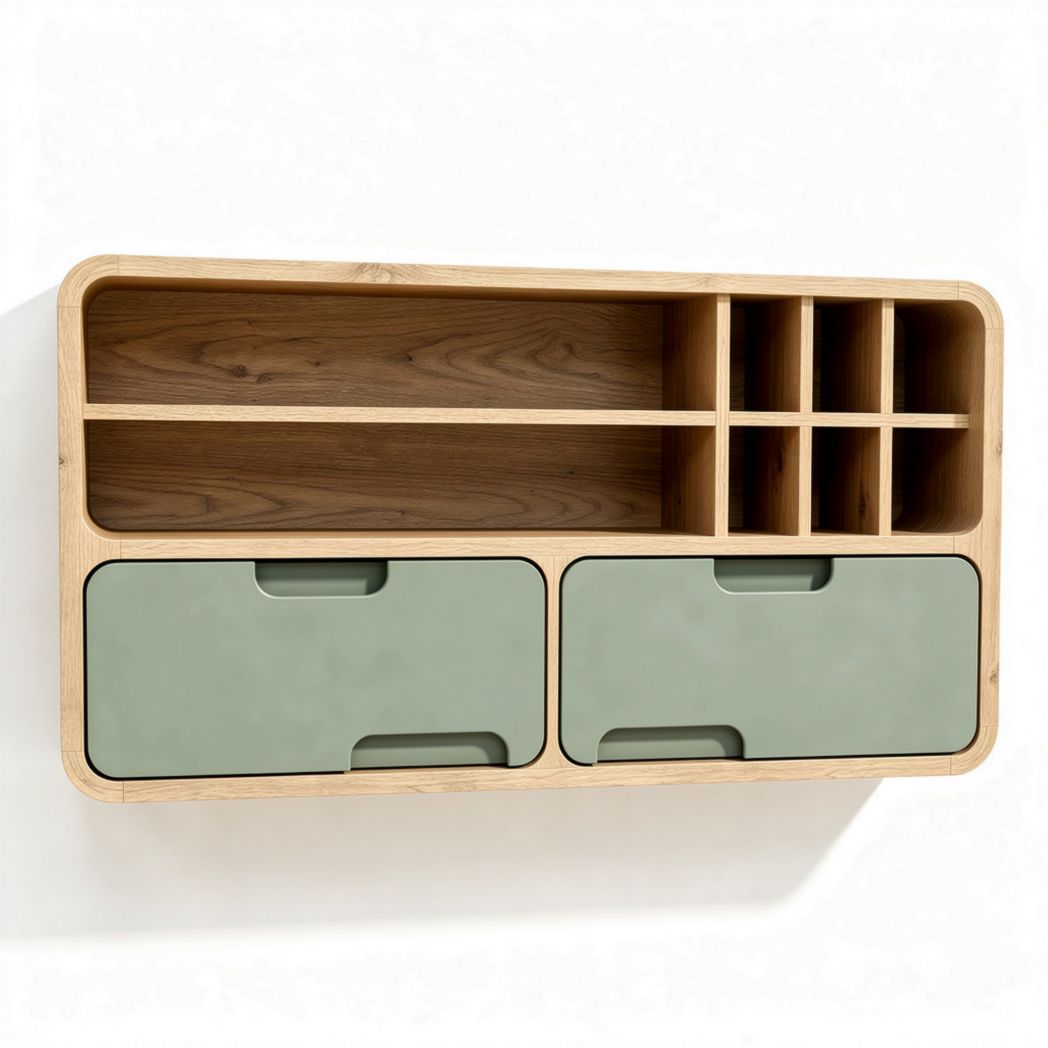 Étagère murale en bois avec tiroirs de rangement vert de 80 x 30 x 40cm
