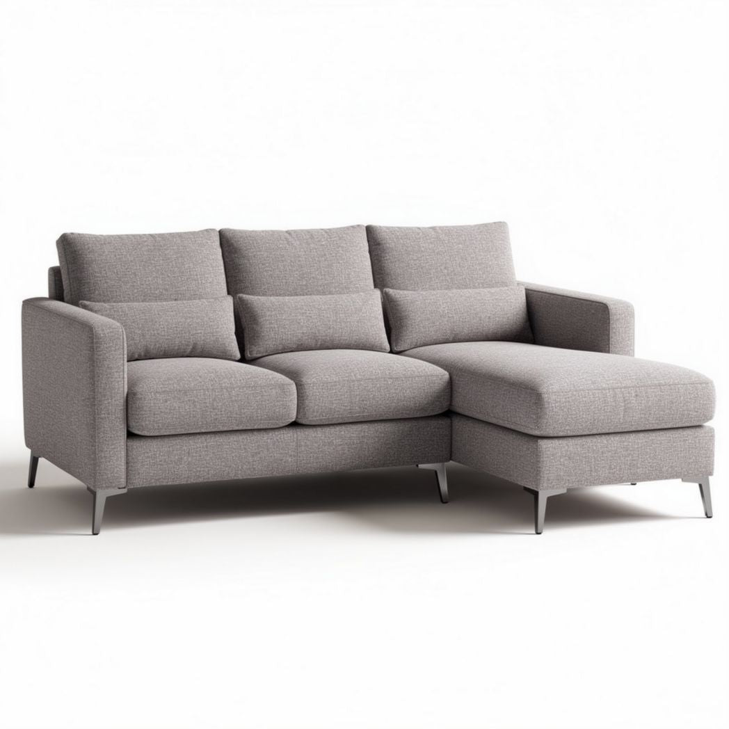Canapé d'angle en tissu gris clair dimensions 200 x 90 x 85cm pour salon moderne