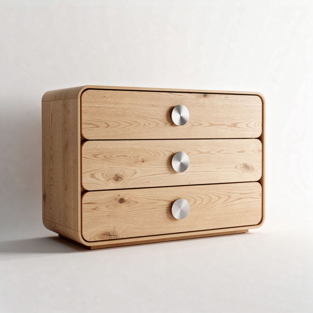 Commode en bois clair avec trois tiroirs dimensions 90 x 45 x 50cm