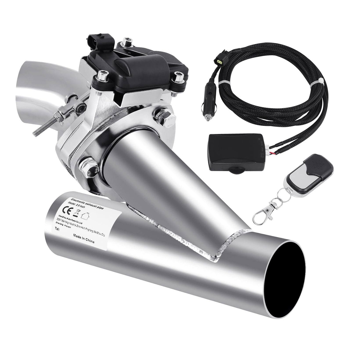 Kit de système de commutation de soupape d'échappement à rabat de silencieux arrière électrique en acier inoxydable de 2,563 mm avec télécommande(Argent/Noir)