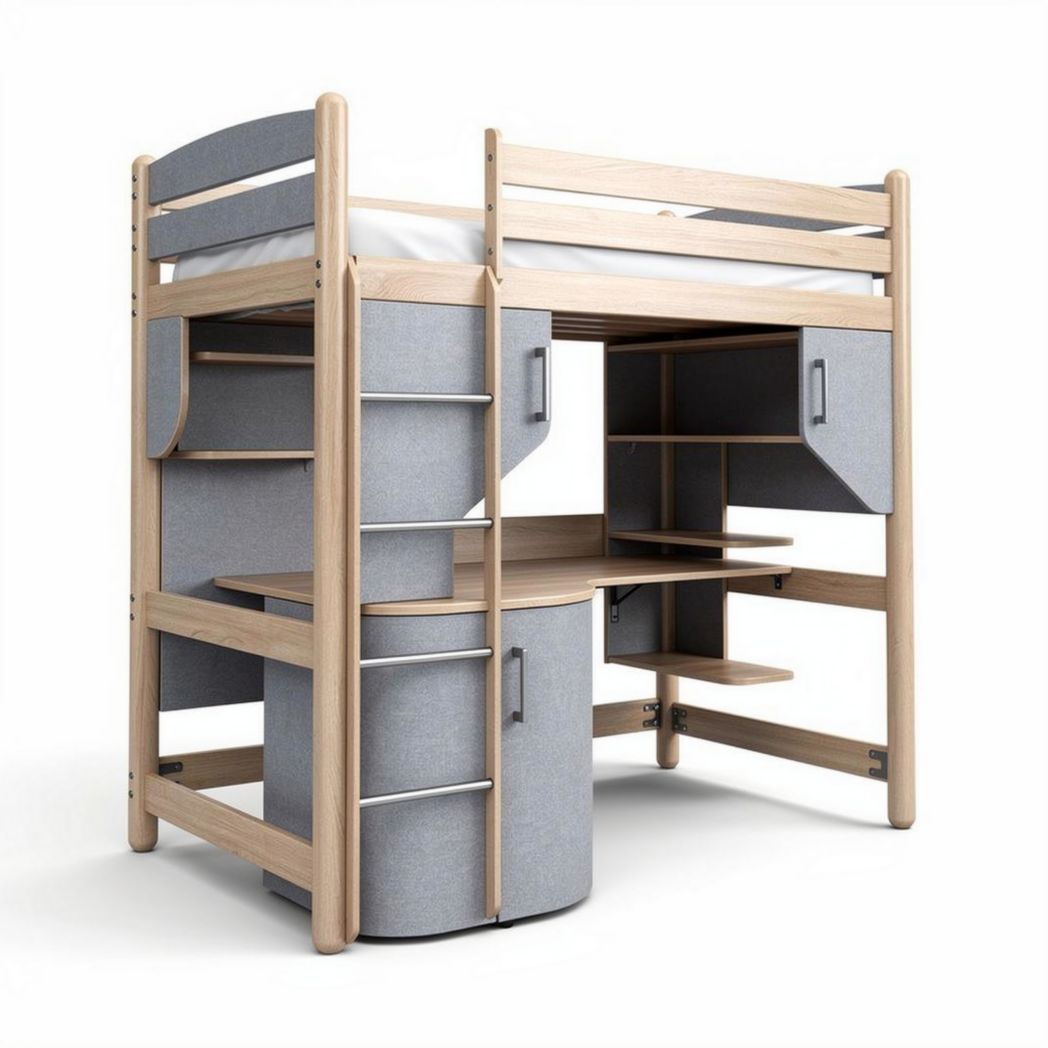Lit mezzanine en bois avec bureau et rangement gris 200 x 100 x 150cm