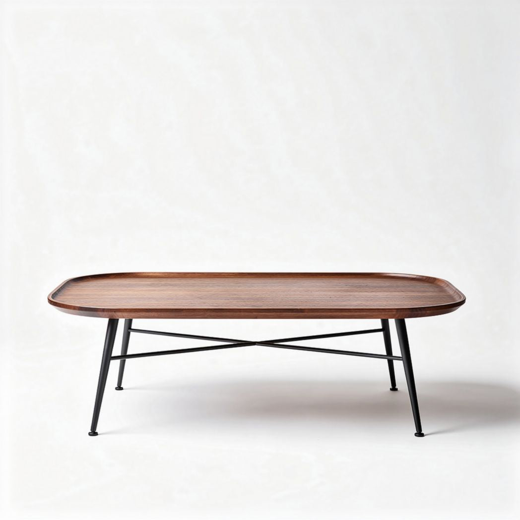 Table basse en bois naturel avec pieds en métal noir dimensions 120 x 60 x 40cm