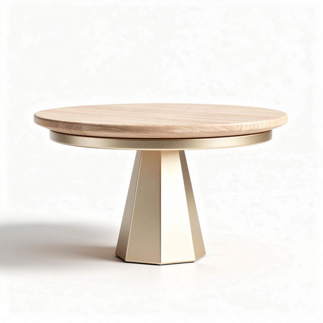 Table ronde en bois et métal doré 60 x 60 x 45cm pour intérieur moderne